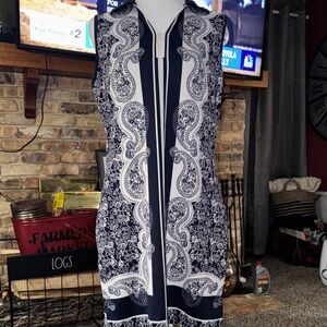 Izod Gold Navy & White Paisley-Panel Midi